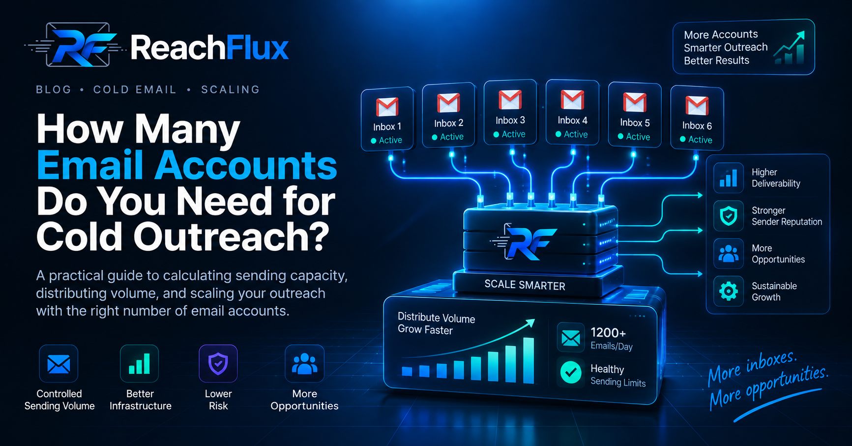 Multiple email accounts distributing cold outreach volume across a controlled sending infrastructure